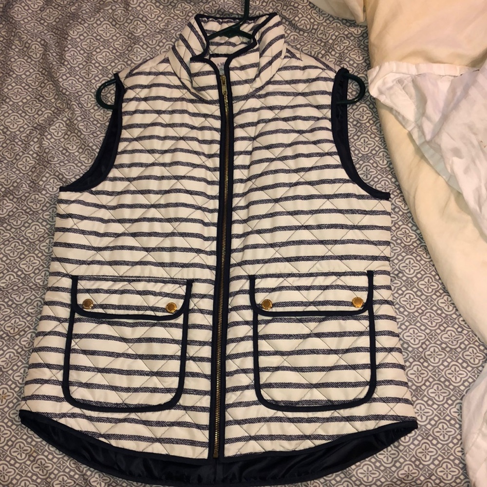 Blue and white stripped puffy vest